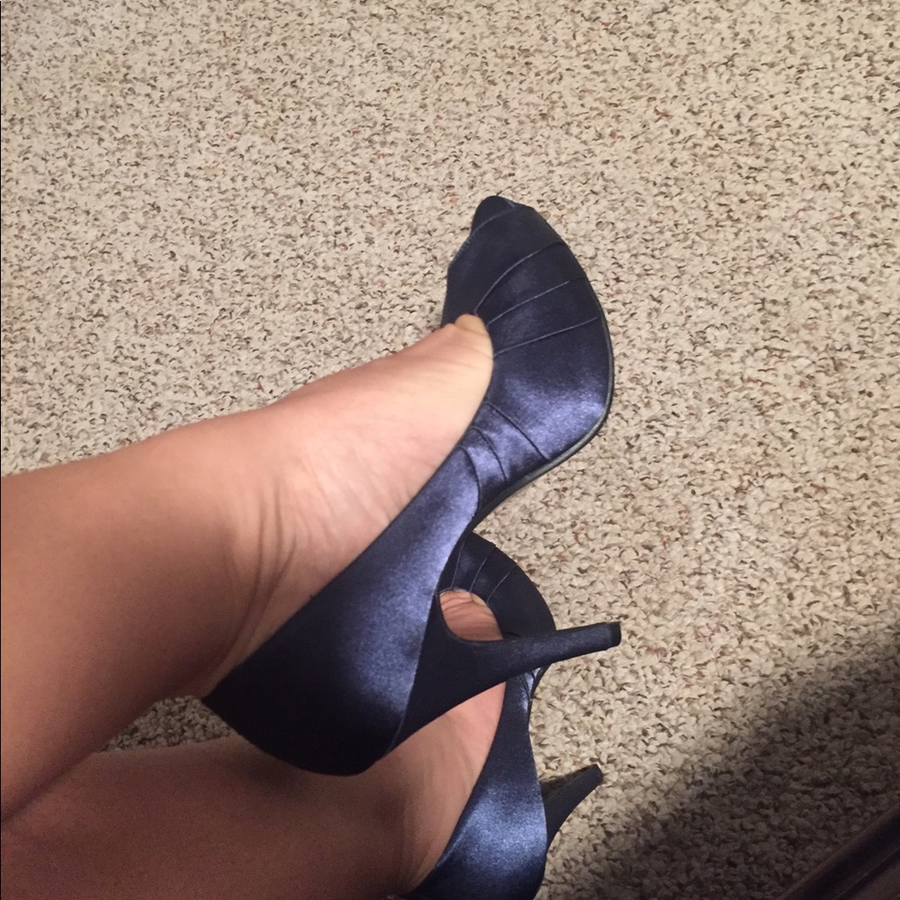 Navy satin heels